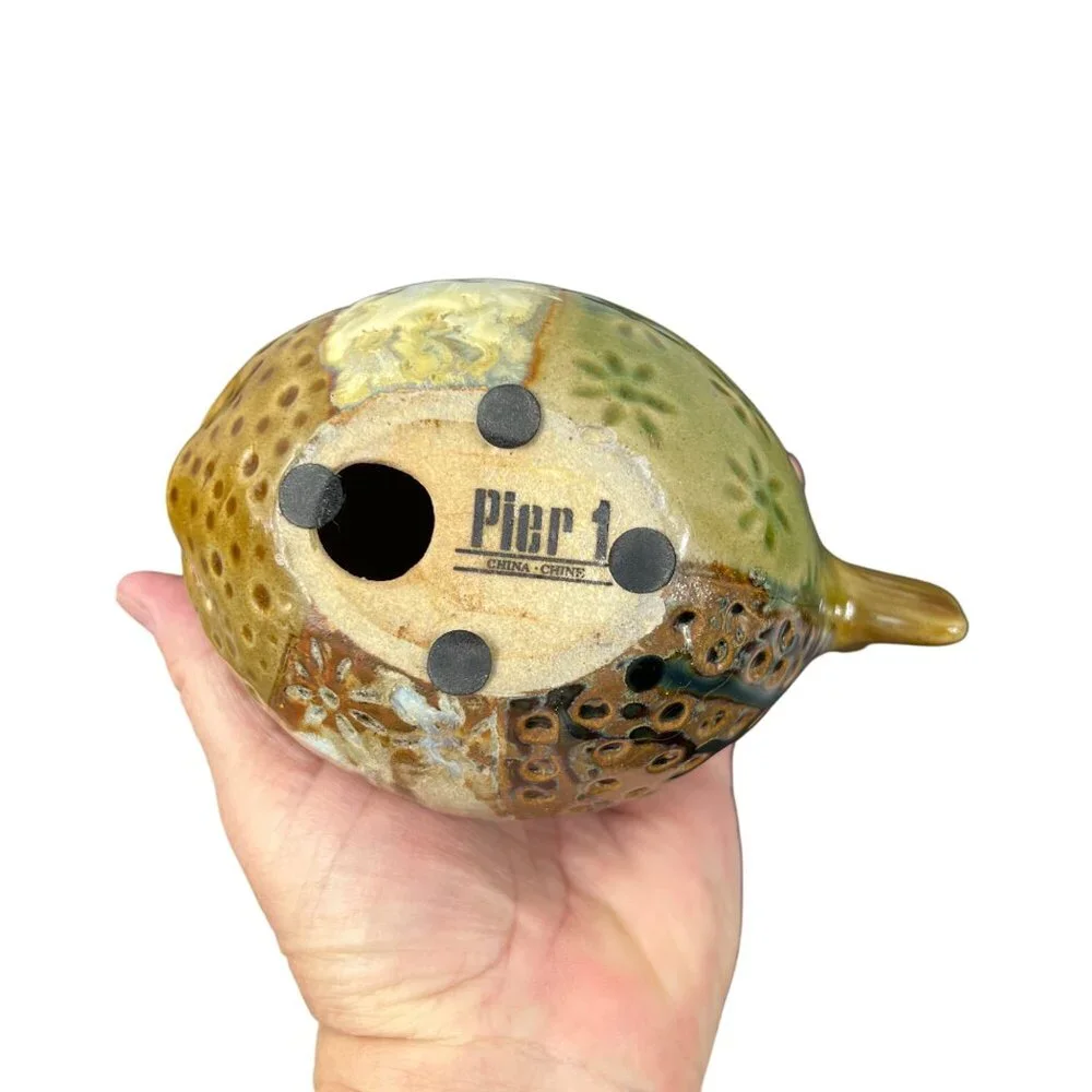 PIER 1 Blowfish Puffer Fish Bathroom Decor Toothbrush Holder Brown Green